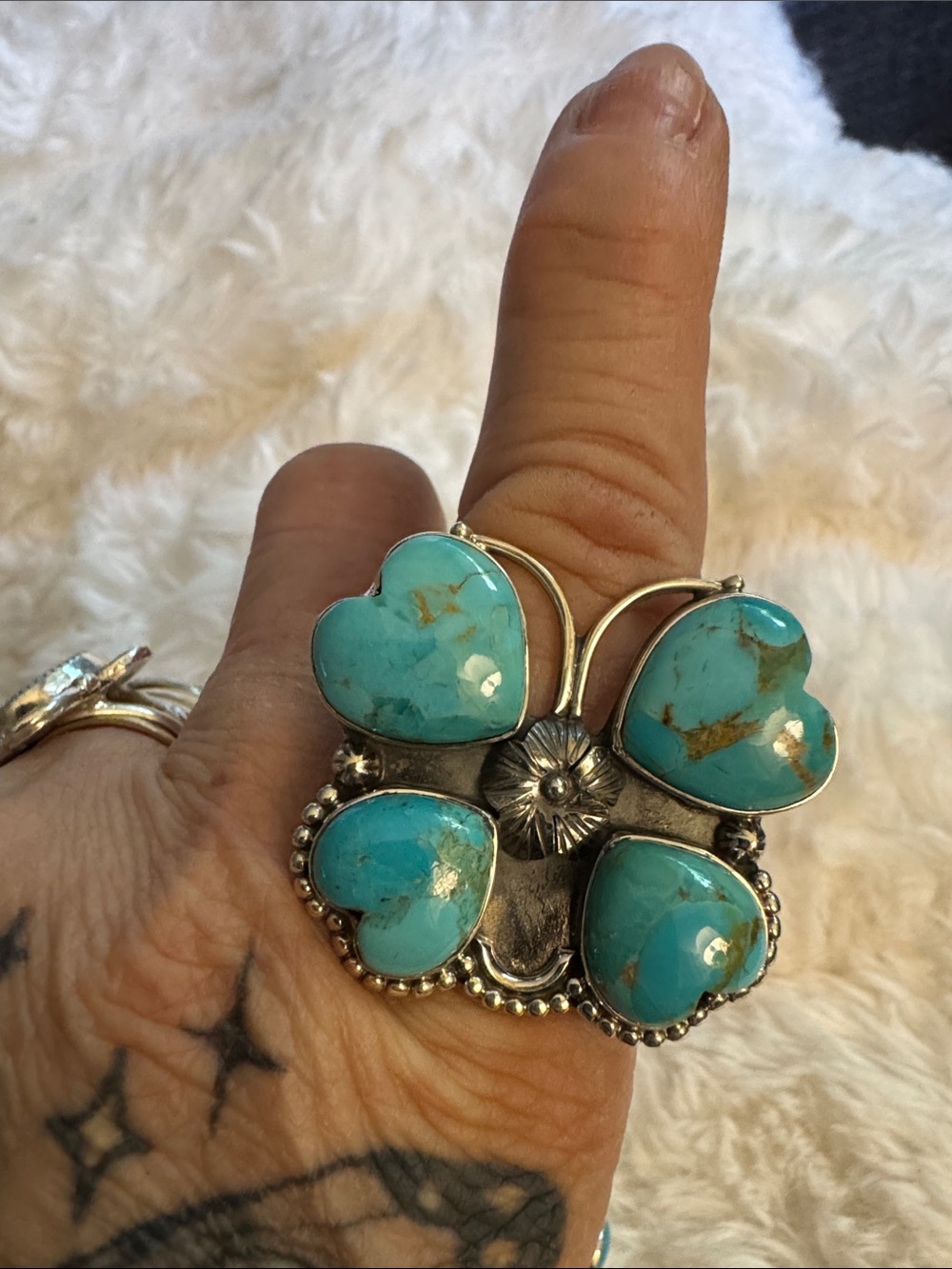 Mojave Turquoise Heart Cluster Ring in Silver Tone - Women Jewelry